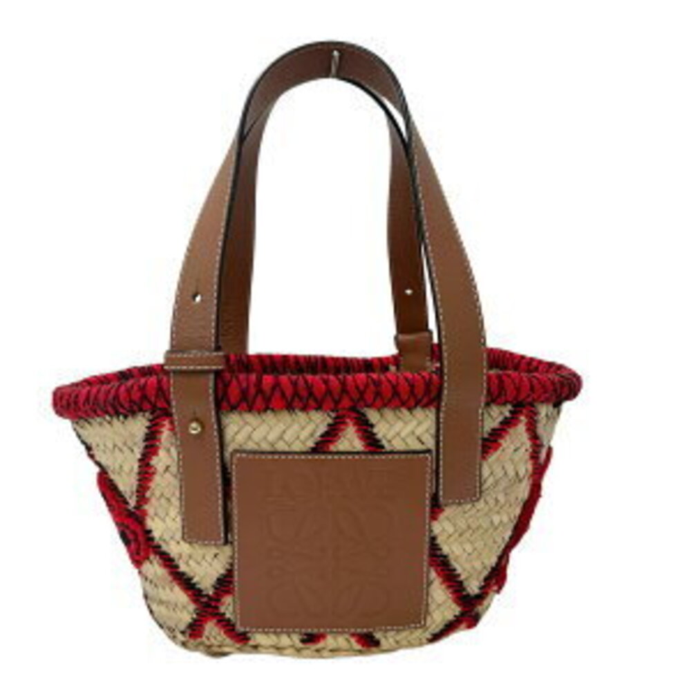 LOEWE Bag Shoulder Straw Tan Leather Basket William De Morgan Red Summer